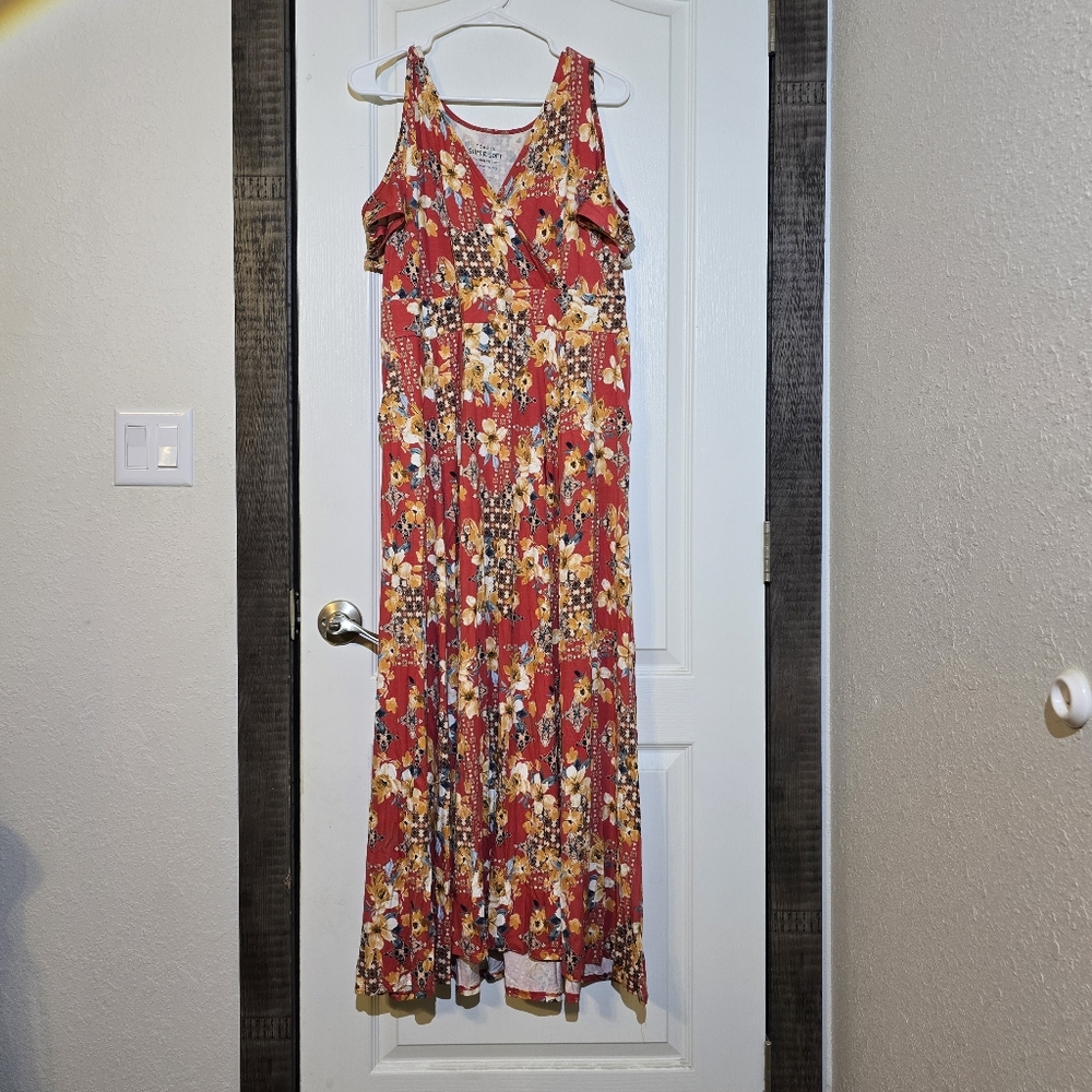 Floral Maxi Dress in Red and Yellow